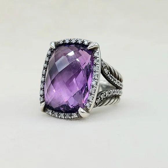 David Yurman Chatelaine Elongated Ring With Amethyst And Diamonds